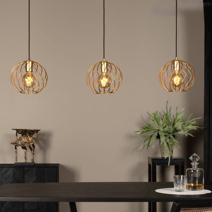 Lucide DANZA - Hanglamp - 3xE27 - Mat Goud / Messing