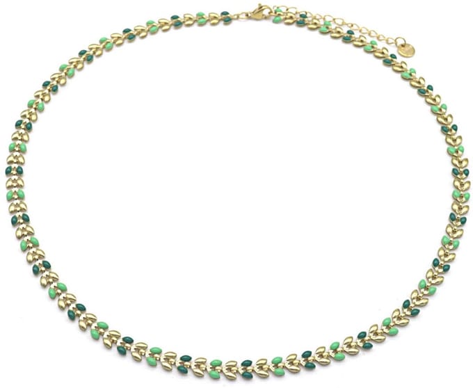 Ketting met Bladeren - RVS - Lengte 39-44 cm - Goudkleurig en Groen