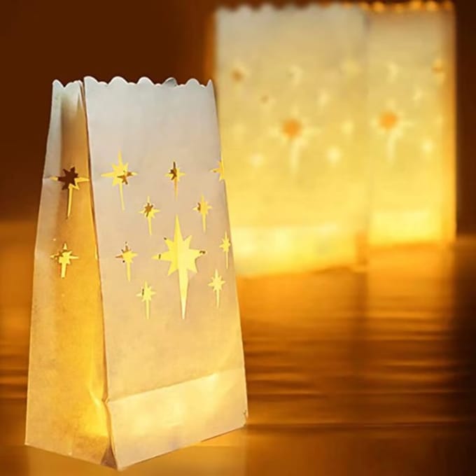 Go Go Gadget - Candle bag - Windlicht - Lantaarn - 1 set van 10 stuks - Wit - Sterren