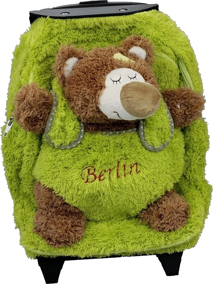 Inware Rugzaktrolley kinderkoffer - pluche beer knuffel - kunststof/polyester - 35 x 25 x 13 cm