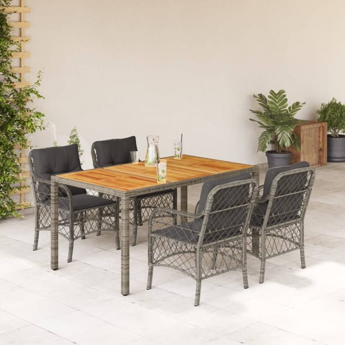 vidaXL - 5-delige - Tuinset - met - kussens - poly - rattan - grijs
