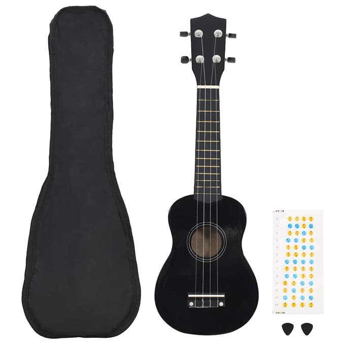 vidaXL - Ukuleleset - met - tas - voor - kinderen - sopraan - 23'' - zwart