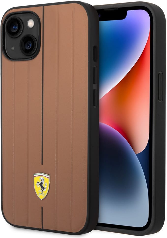 Ferrari iPhone 14 & 13 Backcover hoesje - Embossed Stripes - Camel