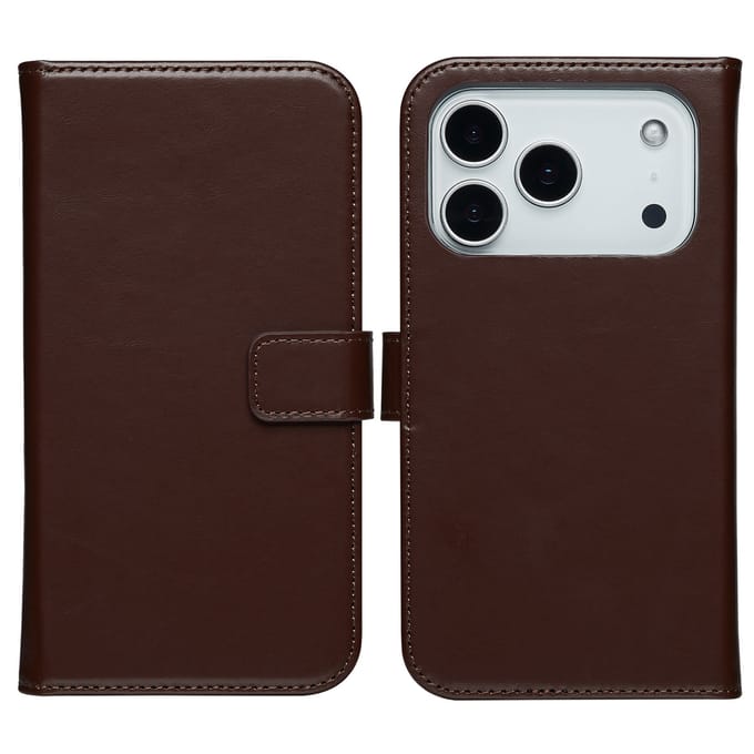 Selencia Hoesje - Geschikt voor Apple iPhone 17 Pro Max - Echt Lederen Bookcase - Bruin
