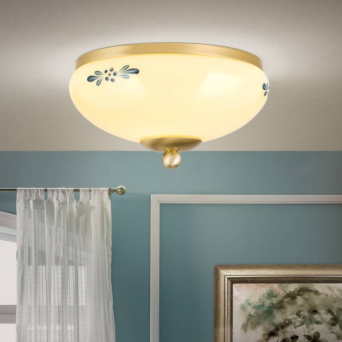 ORION Plafondlamp Landhaus messing crème blauw Ø21cm