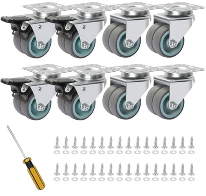 8x Zwenkwielen 50mm - Dubbel Wiel voor Zware Belasting