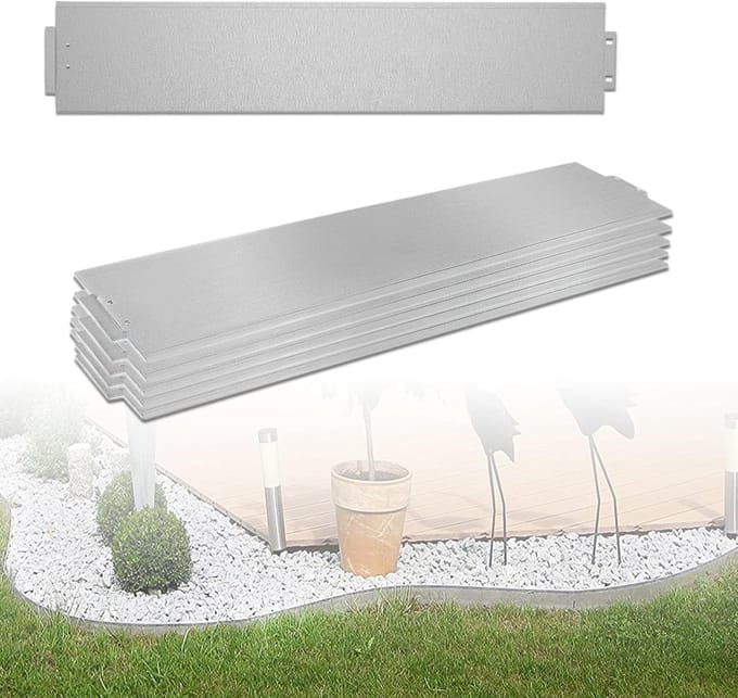 Gazonrand Metaal - Bloembedranding Maaikant - Tuin Afscheiden - Buigbaar Insteeksysteem - 20 Meter 18 Cm - Zilver