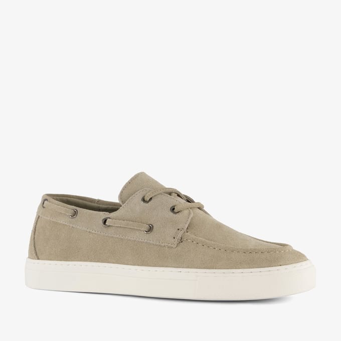 Van Beer leren heren bootschoenen beige - Maat 42 - Uitneembare zool