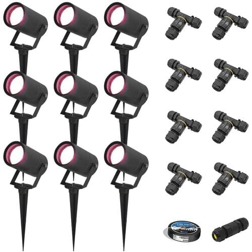 HOFTRONIC SMART Set van 9 Spikey Smart prikspots - RGBWW - Wifi + Bluetooth - 5,5 Watt 400 lumen - IP65 Waterdicht - Bestuurbaar via app - Google