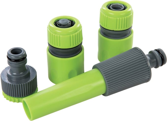 Silverline Complete tuinslangkoppeling set - 5-delig - inclusief sproeimondstuk met variabele patronen