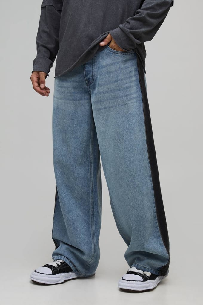 Baggy Fit Gewassen Zijpaneel Jeans | Light Blue | Size 32R