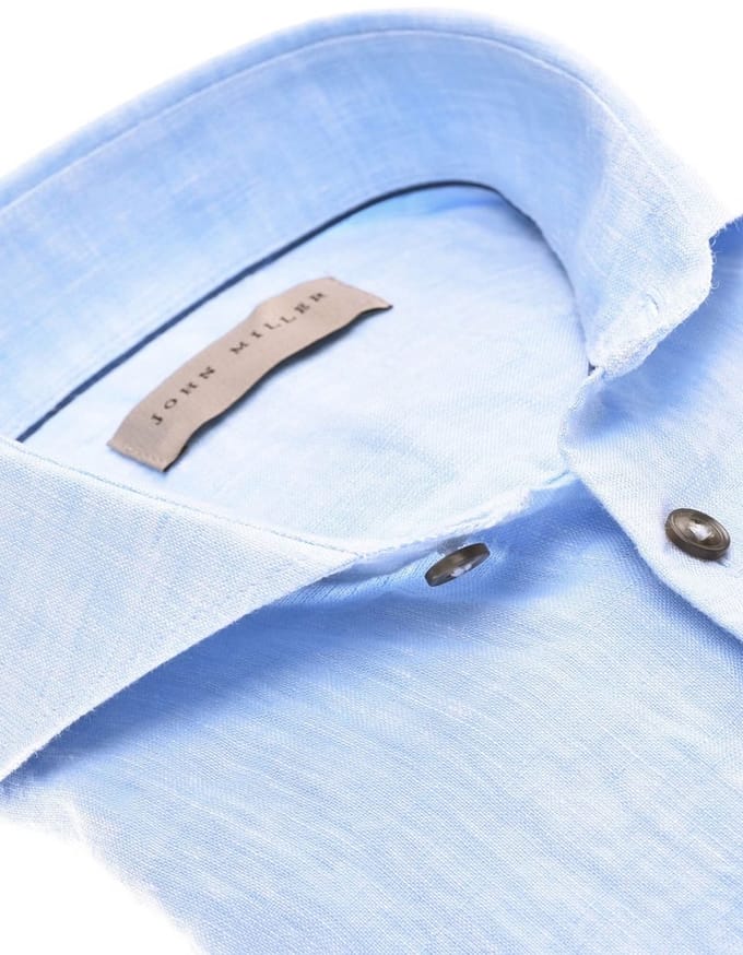 Linnen overhemd John Miller Tailored Fit lichtblauw