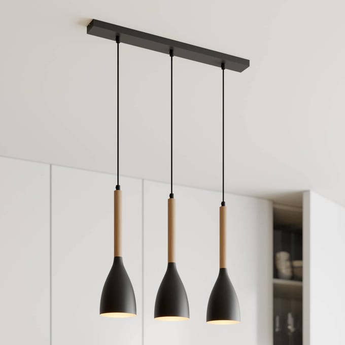 Luminex Hanglamp Muza 3-lamps lang zwart/hout licht