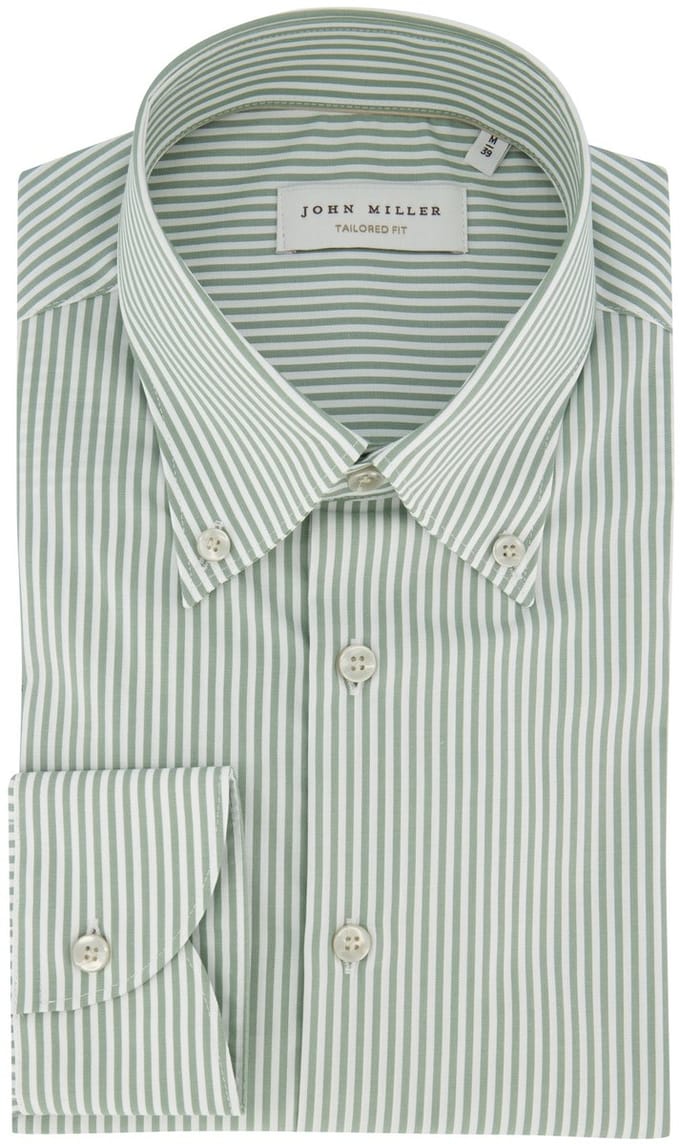 Overhemd John Miller Tailored Fit groen gestreept