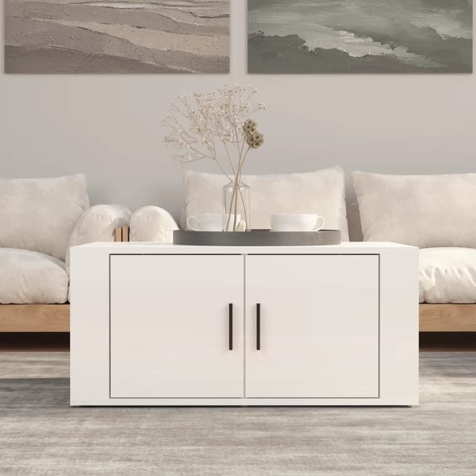 vidaXL - Salontafel - 80x50x36 - cm - bewerkt - hout - hoogglans - wit