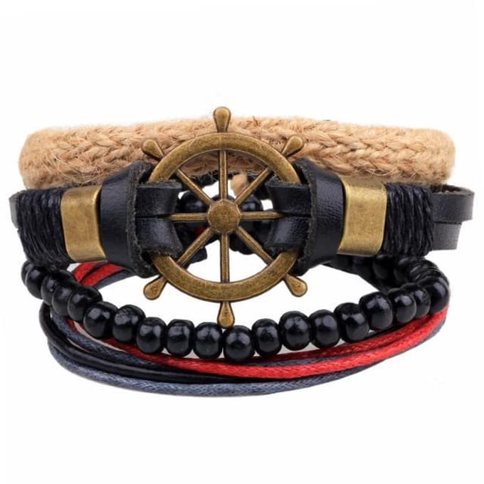 Fako Bijoux® - Leren Armband - Leder - Set Vintage - Stuurwiel