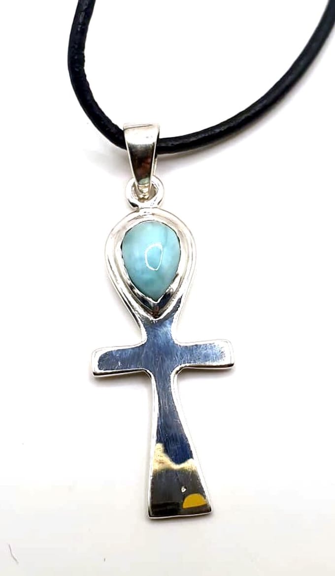Zilveren ankh larimar hanger(3094LR-V)