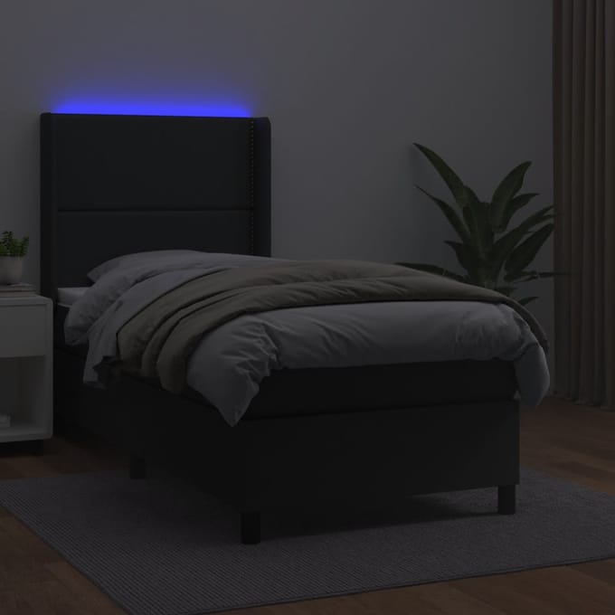 vidaXL - Boxspring - met - matras - en - LED - kunstleer - zwart - 100x200 - cm