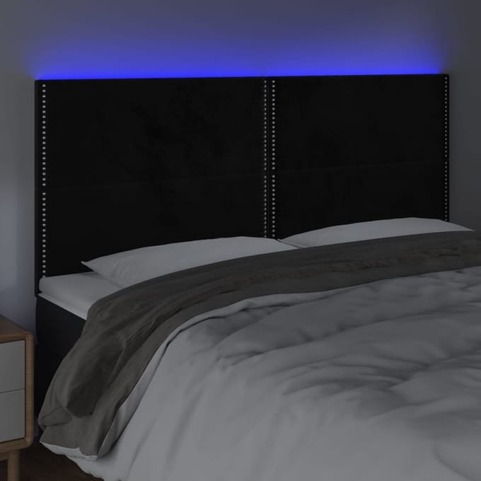 vidaXL - Hoofdbord - LED - 200x5x118/128 - cm - fluweel - zwart