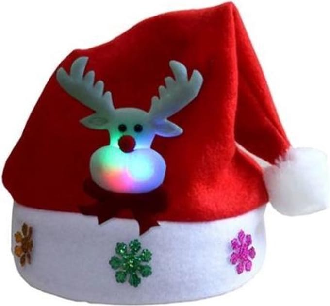 Kerstmuts Met Lichtjes - Rendier - LED - Volwassenen