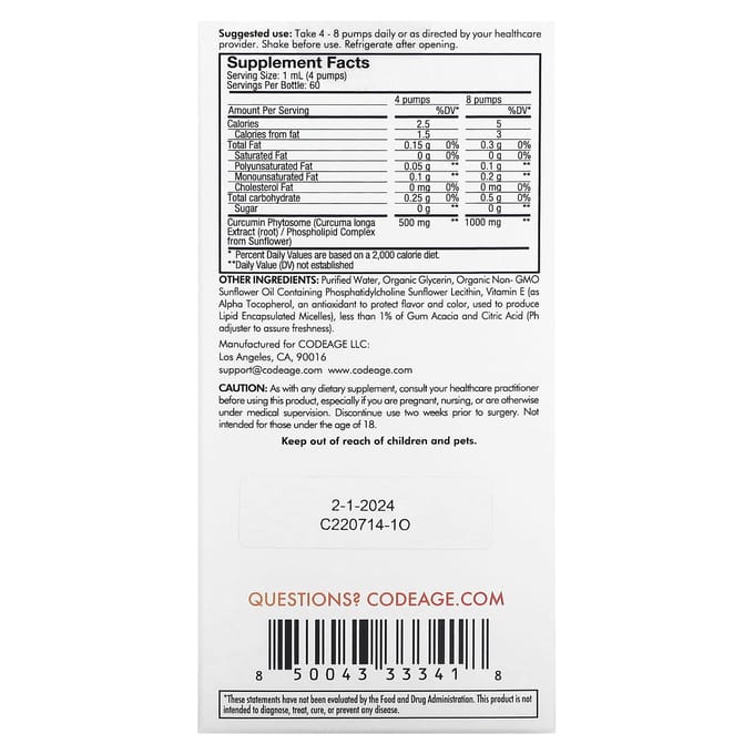 Codeage, Curcumine Fytosoom, Citrus, 1.000 mg, 2 fl oz (59,2 ml)
