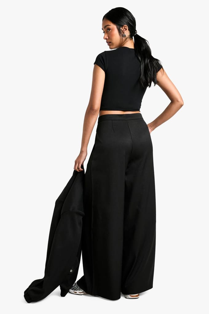boohoo Dames Tailored Wide Leg Trousers | Zwart | Maat: 36