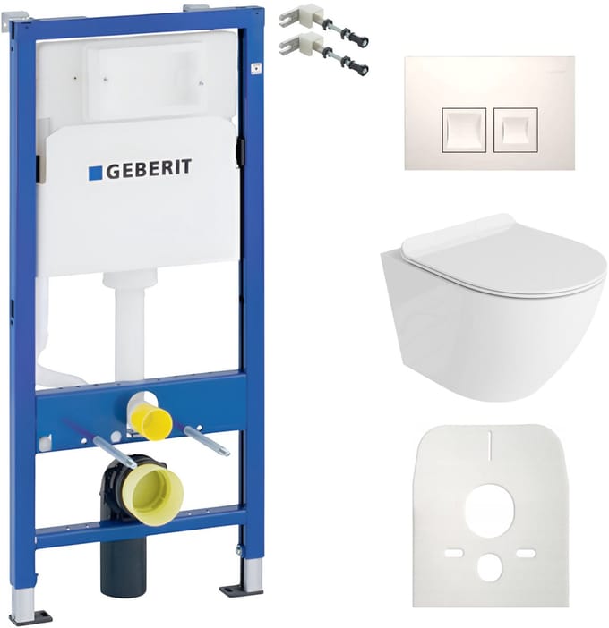 Lavita Duofix Basic inbouwframe + wand diepspoel WC Sofi Slim wit randloos + WC Sitz + bedieningsplaat Delta 25 Weißer bedieningsplaat complete