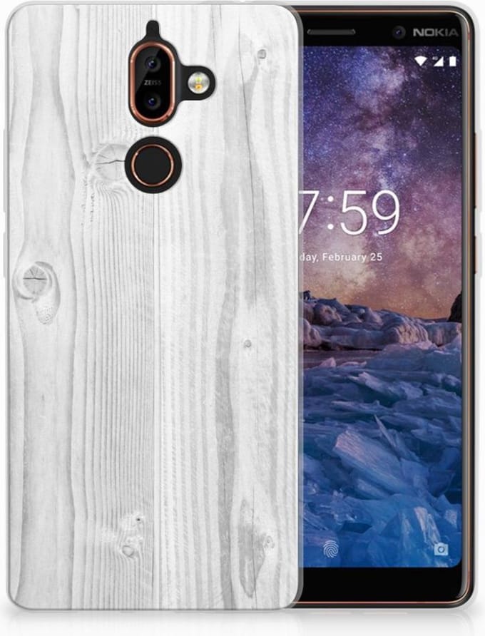 Nokia 7 Plus Bumper Hoesje White Wood