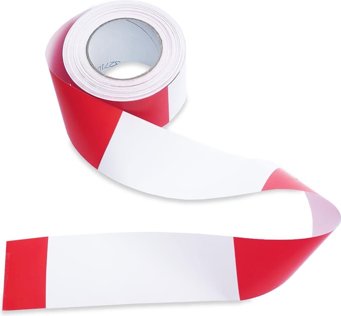 Kortpack - Afzetlint 75mm breed x 100mtr lang - Van Papier - Rood/Wit - 1 rol - (026.0857)