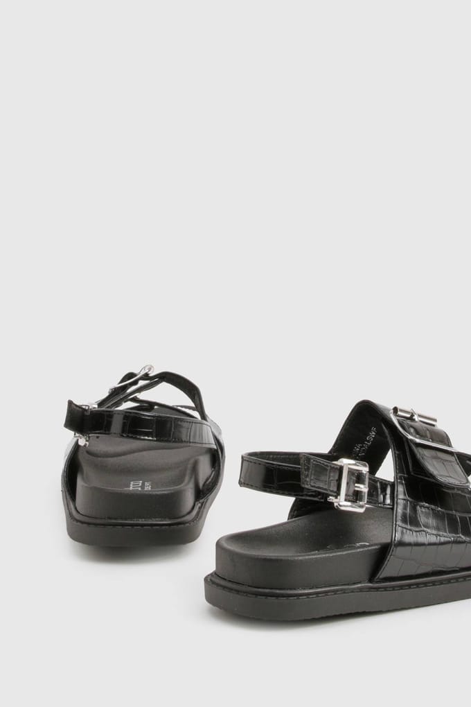 boohoo Dames Wide Fit Double Strap Sporty Dad Sandal | Zwart | Maat: 36