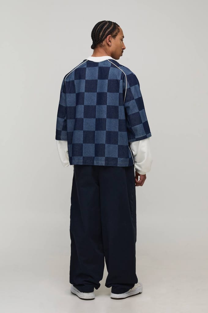 Balloon Fit Half & Half Tailleband Gewassen Twill Broek | Dark Navy | Size Small