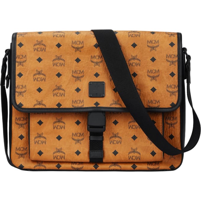 MCM Klassik Visetos Monogram Verstelbare Schouderband Leer Messenger Tas Heren tassen Bruin Cognac Zwart MMMCAKK02CO001 Basic Set (Bag+Dust Bag)