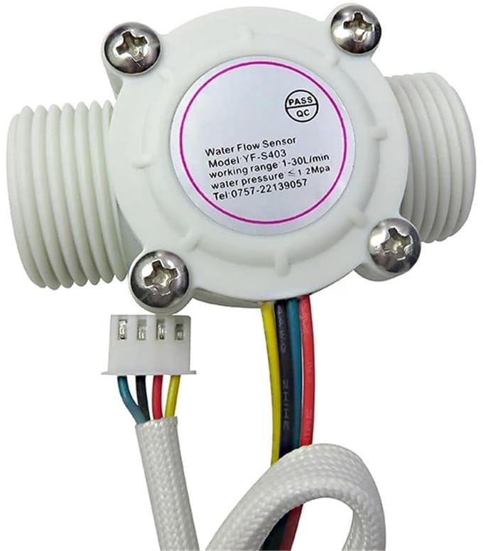Waterstroomsensor - Debietmeter - Waterregeling - Met temperatuurinductie - DN20 3/4 inch - Zwart