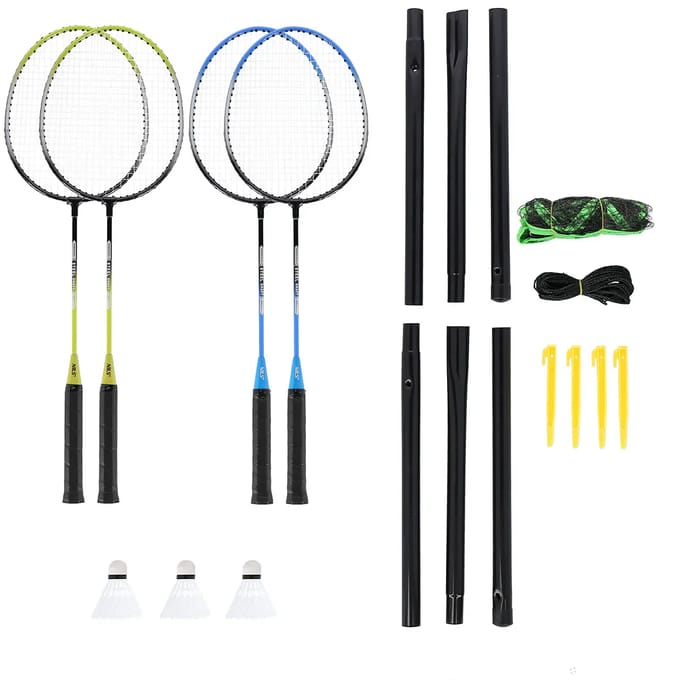 NILS NRZ014 - Badminton Set - 4 Rackets - 3 Shuttles - Inclusief Net en Hoes