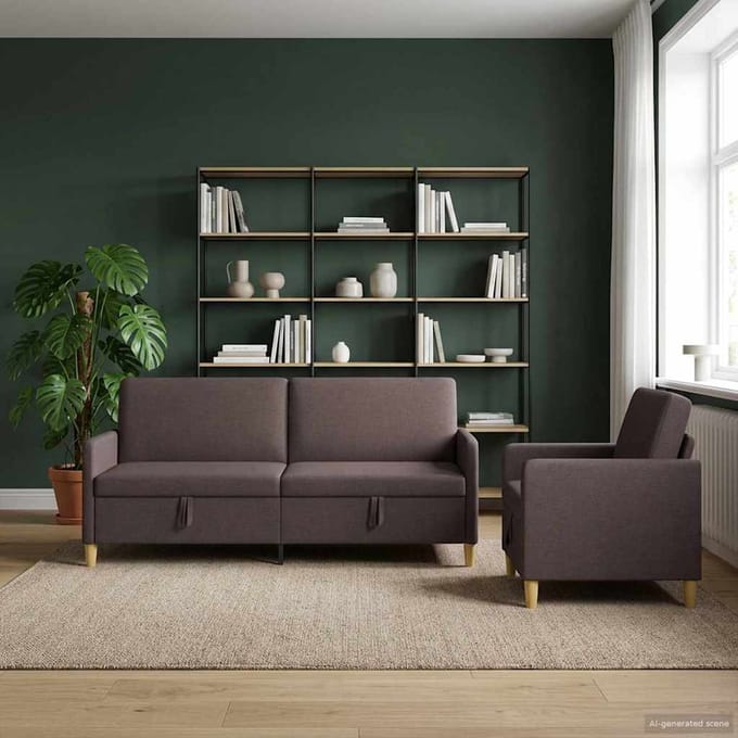 vidaXL - Sofa - Set - Met - Opslag - 2 - st - Donkerbruin - Polyester