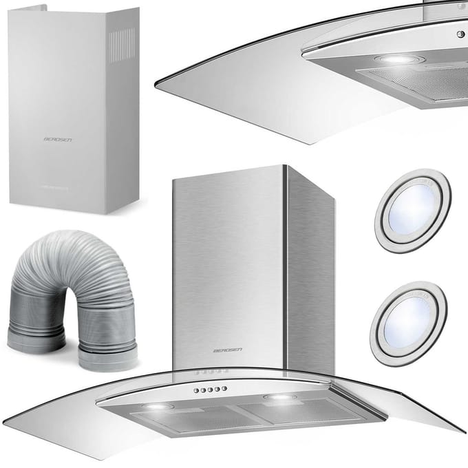 Berdsen BT-223 - Schouwafzuigkap - 90 cm - RVS & Gebogen Glas - Energieklasse B