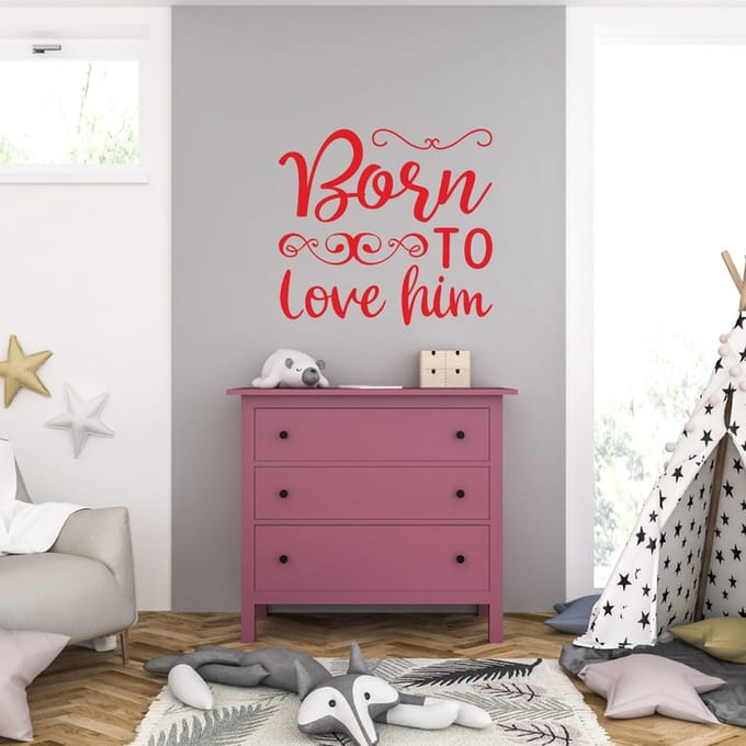 Muursticker - Born To Love Him - 58 x 63 - Rood
