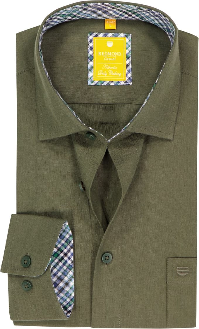 Redmond modern fit overhemd - twill - donkergroen