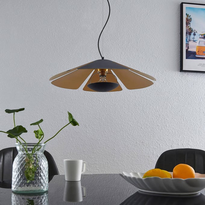 Lucande - hanglamp - 1licht - staal, aluminium - H: 12 cm - E27 - zwart, goud