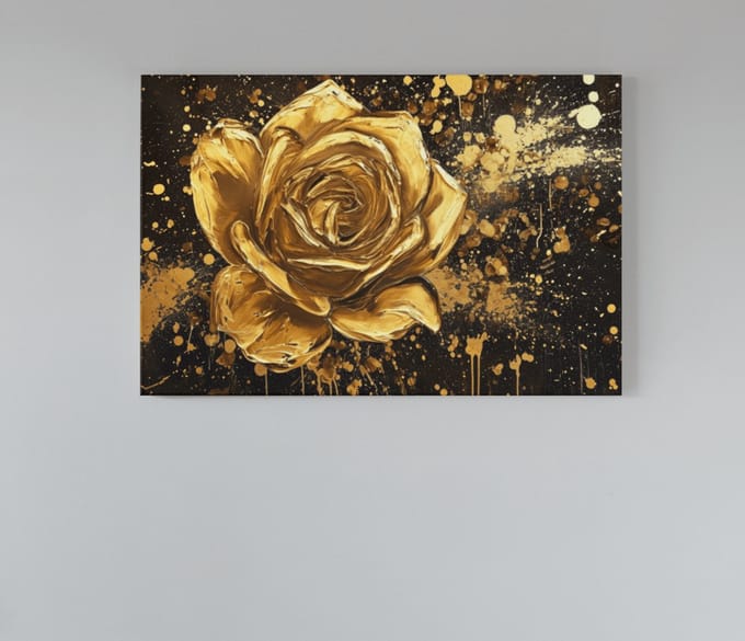 Canvas Schilderij Bloem - Gouden Roos - 90x60x2 cm