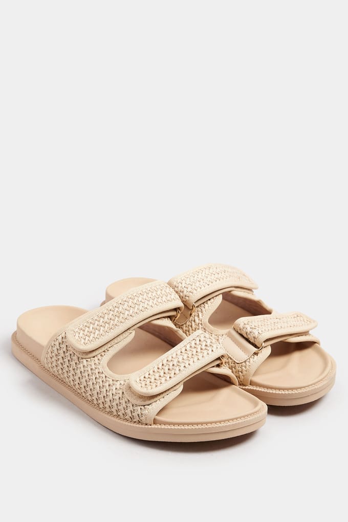 Yours Instapsandalen Met Dubbele Gesp Met Klittenbandsluiting In Een Extra Brede Pasvorm In Beigesize 37EEE