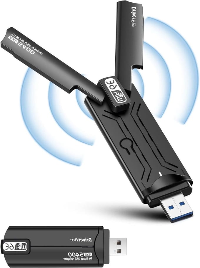 WiFi 6E Adapter - WLAN Stick PC - Sneller Internet - Tri-Band 5400Mbps - USB 3.0 - Zwart