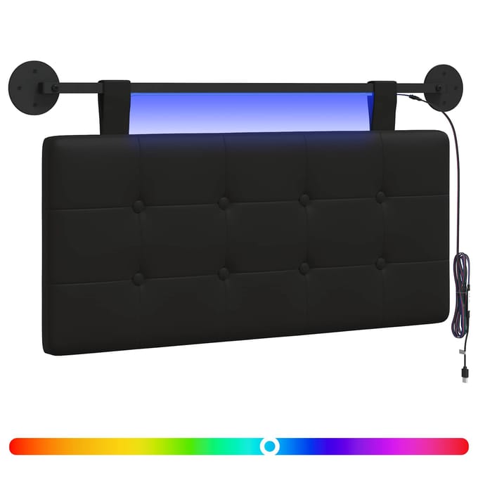 vidaXL - Hangend - hoofdbord - Met - LED-verlichting - Zwart - Kunstleer