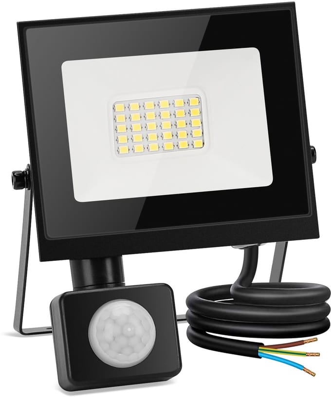 Aigostar LED Schijnwerper met Bewegingssensor - 30 LEDS - IP65 - Floodlight - Buitenlamp - 6500K - 20W - Zwart