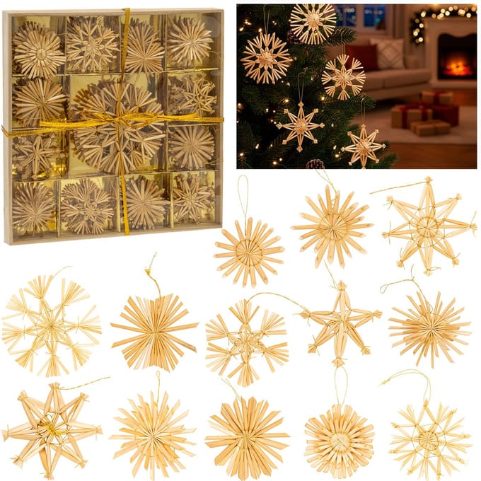 Springos Kerstballen | 48 Stuks | Stro | Kerstversiering | Bruin