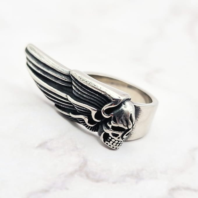 Mei's - Muse Winged Skull - ring heren - RVS zilver - ringmaat 55 mm