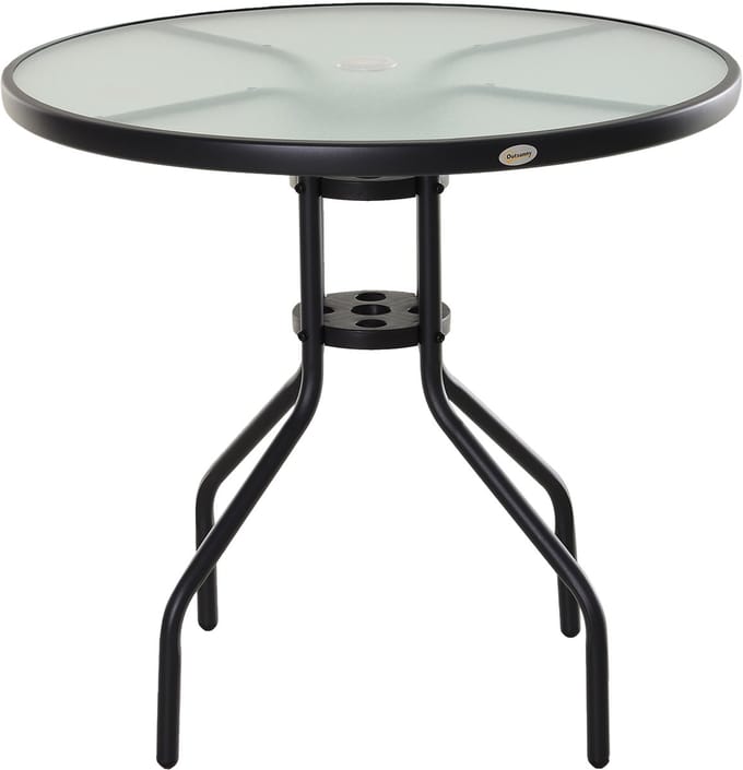 Outsunny - Balkontafel - met Parasolgat - Rond - Zwart
