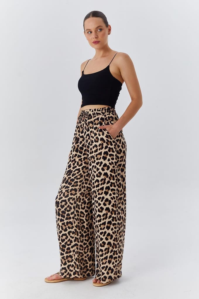Hoge Taille Luipaardprint Wijde Pantalon