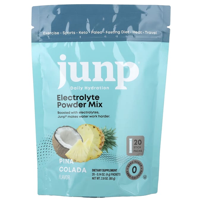 JUNP Hydratation, Mélange de Poudre d'Électrolytes, Pina Colada, 20 Sachets Sticks, 4g (0,14 once) Chaque