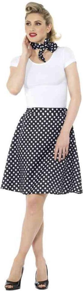 Smiffys - 50s Polka Dot Kostuum rok - M/L - Zwart